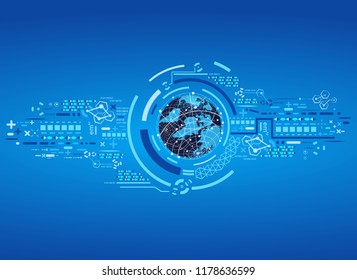 technology global network data future abstract blue background. illustration vector.