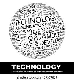 TECHNOLOGY. Globe with different association terms.
