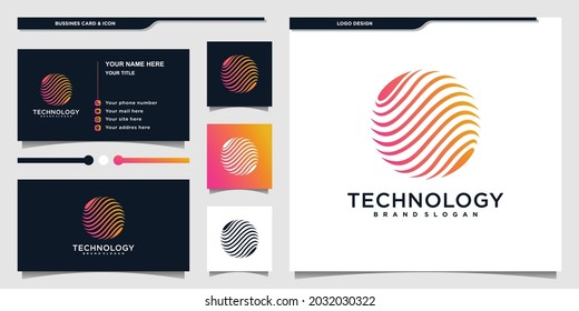 El logotipo del mundo de la tecnología diseña la inspiración con el logotipo del planeta moderno y el diseño de tarjetas de visita Premium Vector