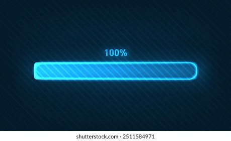 Barra de carga de progreso azul brillante de Tecnología 100%. Vector EPS10