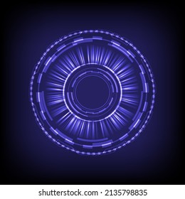 Technology glowing HUD circle. Light and sparking ring. Colorful tunnel. Bright border. Magic portal. Luminous and glint swirling. Vector illustrator. Eyesight security of protection. UI element