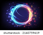 Technology glowing swirl light effect. Futuristic swirl universe trail effect. Magic abstract frame ring. Power energy of circular element. Luminous sci-fi. Shining blue and red neon lights cosmic