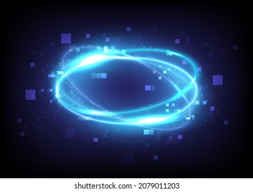Technology Glowing Swirl Light Effect. Magic Abstract Frame. Power Energy Of Circular Element. Luminous Sci-fi. Shining Neon Lights Cosmic. Futuristic Swirl Universe Trail Effect. Glitch And Pixels