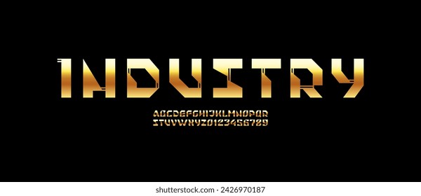 Technology golden alphabet, gold font, for your future space design made bright industrial style, vector illustration 10EPS