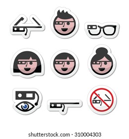 Technology, Google glass vector icons set 