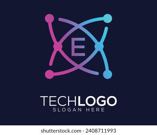 technology gradian color letter e logo