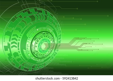 Technology graphic background with circular electronic circuit and binary data flowing.