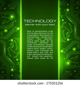 Technology green circuit board illustration. Business background.