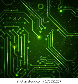 Technology green circuit board illustration. Business background.