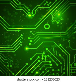 Technology green circuit board illustration. Business background. 