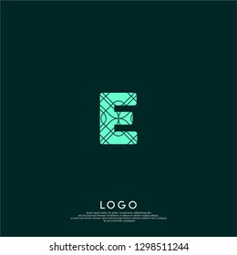 technology green E logo letter with abstract lines pattern design concept