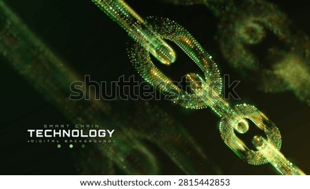 Technology Green And Gold Glow Dot Particle Chain Link Abstract Background Shows Technology Smart Contract Concept Providing Modern Digital Finance Business Security. Vector Illustration.