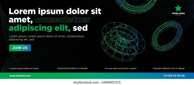 Technology green horizontal web banner. Internet website banner. Illustration of modern technology web banner. Web site modern innovation wireframe banner