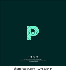 technology green P logo letter with abstract lines pattern design concept