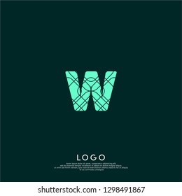 technology green W logo letter with abstract lines pattern design concept