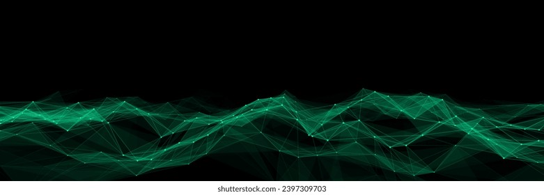 Technology green wave with lines. Big data visualization. Analytics representation. Digital background. Vector illustration.