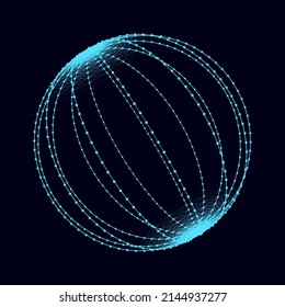 Technology grid sphere. Blue sphere consisting of points and lines. Modern wireframe elements. Vector illustration.