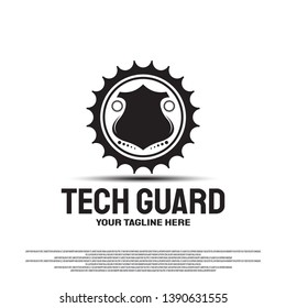 Technology guard logo design with the concept of gears and shields. vector tech icon