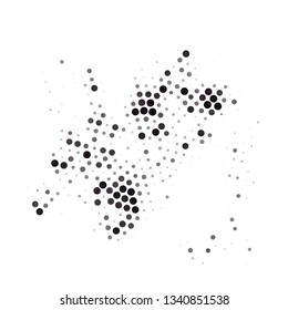 Technology halftone colorful geometric texture background. Spotted vector abstract overlay. Futuristic pattern for web design, advertisment banners, comic books, manga, posters, pakaging. 