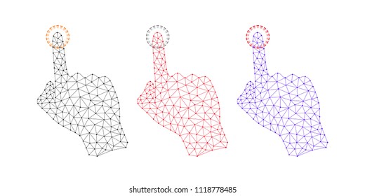 Technology Hand with line Connections, Plexuses and Knots. Vector illustration of Digital Hand Projection, which Touch by forefinger of Interface. Silhouette with Thin lines, outlines and knots