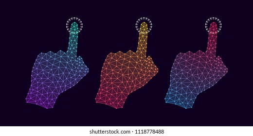 Technology Hand with line Connections, Plexuses and Knots. Vector illustration of Digital Hand Projection, which Touch by forefinger of Interface. Silhouette of the hand with gradients