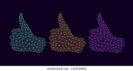 Technology Hand with line Connections, Plexuses and Knots. Vector illustration of Digital Hand Projection with Thumb up. Silhouette with Bold lines, outlines and knots