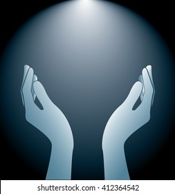 technology hands holding and lighting background vector