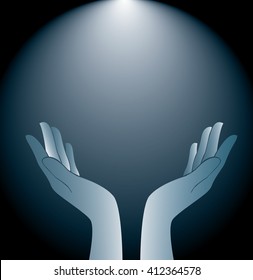 technology hands holding and lighting background vector