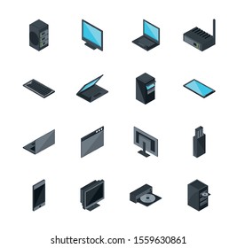 technology hardware device computer icons set vector illustration isometric