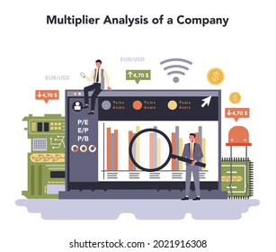Technology hardware and equipment industry online service or platform. Electrical and semiconductor components. Multiplier analysis of a company. Flat vector illustration