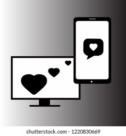 TECHNOLOGY HEART CHAT COMPUTER MOBILE VECTOR ICON