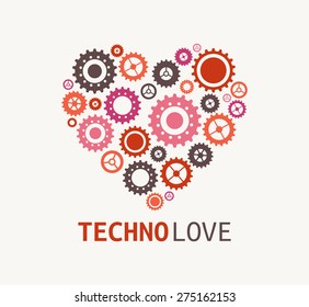 Technology heart with cogwheels. Vector icon and symbol