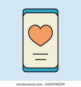 Technology heart smartphone mobile phone romantic telephone call. Valentine's day icon, doodle. Decoration for greeting cards, posters, patches, prints for clothes, emblems, sticker