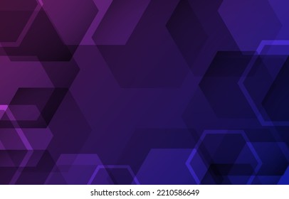 Technology hexagon abstract design blue purple gradient dark background. Geometric backdrop honeycomb texture grid. Hexagonal in modern technology futuristic background vector illustration.