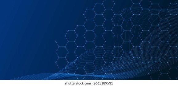 Technology hexagon abstract lines and dots connect background. Hexagon network connection digital data and big data concept.