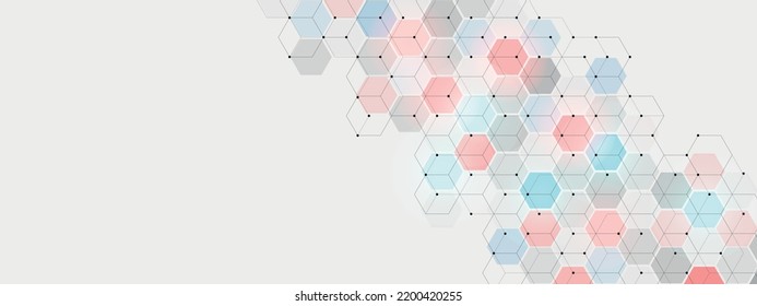 Technology hexagon background.  Design honeycomb. Texture of neon, glowing details. Information grid. Artificial intelligence. Banner social networks, medicine, landing pages of websites. Vector