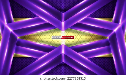 Fondo del hexágono tecnológico con concepto de combinación de elementos oro y púrpura.
