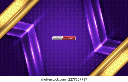 Fondo del hexágono tecnológico con concepto de combinación de elementos oro y púrpura.