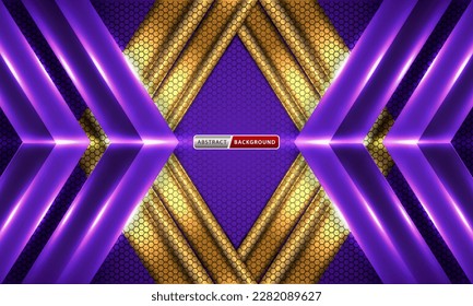Technology Hexagon Background with Gold and Purple Element Combination Concept.