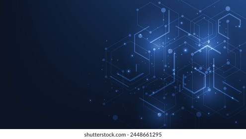 Technology hexagon diagram concept. High-tech hexagon geometric connection system.Vector abstract technology on a dark blue background.	