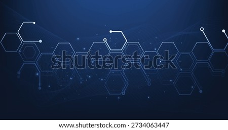 Technology hexagon diagram on a dark blue background concept. High-tech hexagon geometric connection system.
