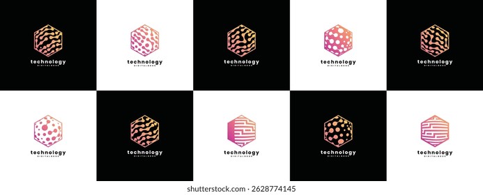 Coleção de design de logotipo de tecnologia hexágono. Modelo de logotipo hexágono de conexão de tecnologia. Ícone de símbolo de logotipo de tecnologia