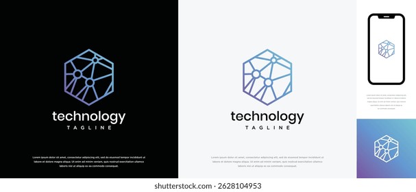 Technology hexagon logo design. Technology connection hexagon logo template. Technology logo symbol icon
