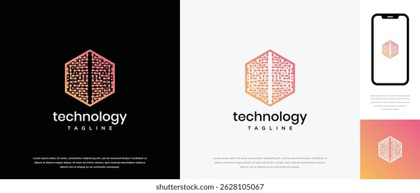 Technology hexagon logo design. Technology connection hexagon logo template. Technology logo symbol icon