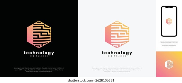Technology hexagon logo design. Technology connection hexagon logo template. Technology logo symbol icon