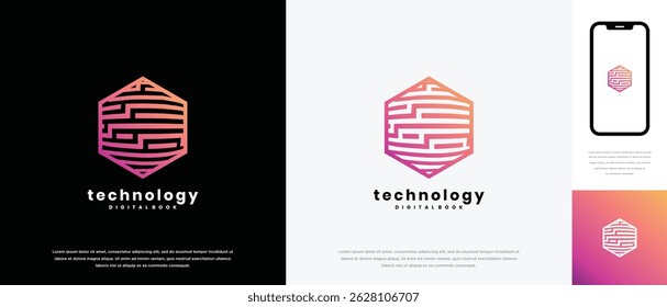 Technology hexagon logo design. Technology connection hexagon logo template. Technology logo symbol icon