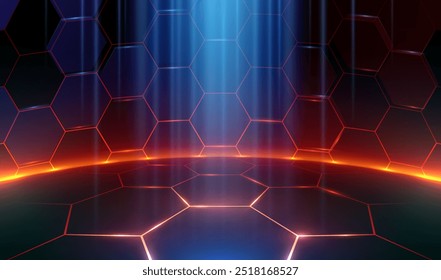 Fondo hexagonal de Tecnología con efectos de luz