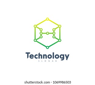 Technology Hexagonal Logo, Modern, Minimalist, Futuristic, Vector Logo Template with Green Gradient Color