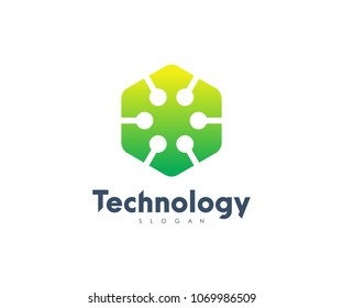 Technology Hexagonal Logo, Modern, Minimalist, Futuristic, Vector Logo Template with Green Gradient Color
