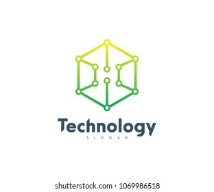 Technology Hexagonal Logo, Modern, Minimalist, Futuristic, Vector Logo Template with Green Gradient Color